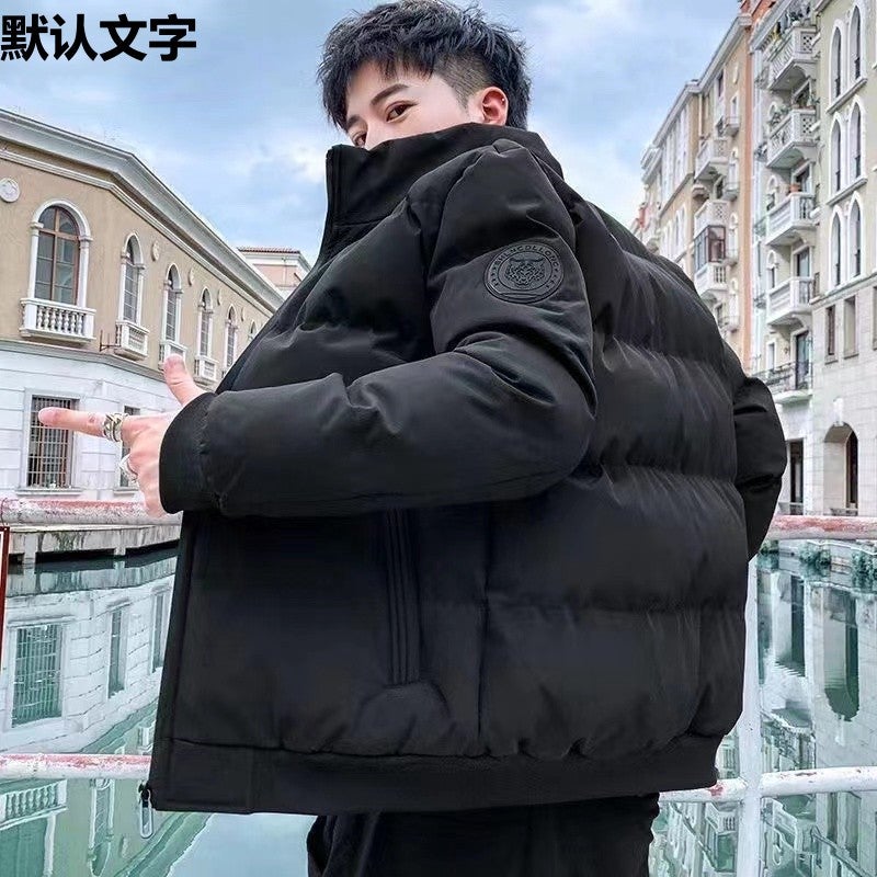 Mens Autumn and Winter Jacket 2023 New Cotton Coat Trendy Winter Clothing with Fleece Thickened down Cotton Jacket Jinjiang Cotton Coat Black - Image 2