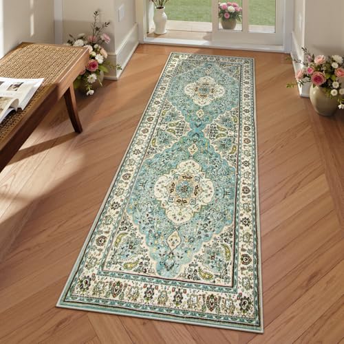La Home Lahome Felice Floral Medallion Runner Rug 2x5 Laundry Rug Runner Soft NonSlip Washable LowPile Bathroom Mat Indoor Throw Floor Carpet Runners for Kitchen Entryway Bedroom RV SkyBaby Blue - Image 1