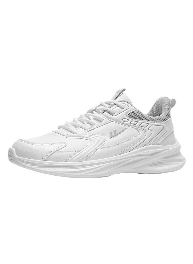 Warrior Men's White Leather Sneakers, Lightweight Shock-Absorbing Running Shoes, Fashionable and Versatile Casual Shoes