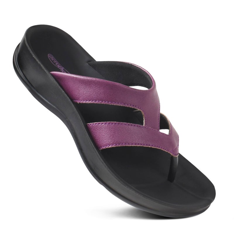 AEROTHOTIC Flip Flops for Women with Plantar Fasciitis Relief Slip On Dressy Beach Flops Comfortable Walking Orthopedic Sandals Arch Support (Raido Plum, Size 9) - Image 1