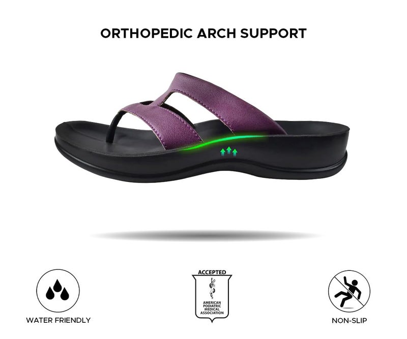 AEROTHOTIC Flip Flops for Women with Plantar Fasciitis Relief Slip On Dressy Beach Flops Comfortable Walking Orthopedic Sandals Arch Support (Raido Plum, Size 9) - Image 5