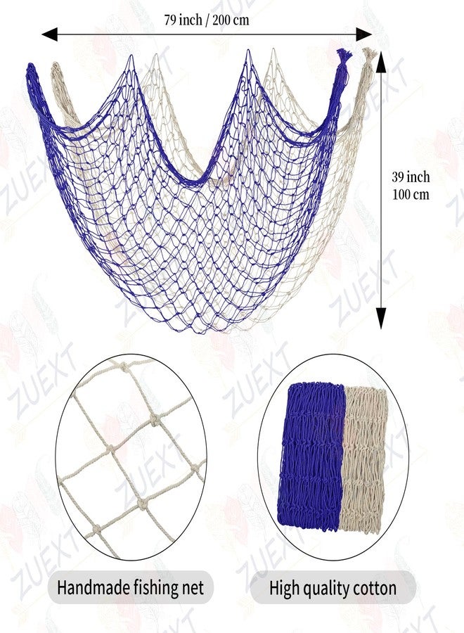 ZUEXT Decorative Fishing Net Dark Blue & Beige 80x40 Inch, 2 Pack Large Picture Fish Net, Wall Photo Hanging Fishnet for Nautical Mermaid Pirate Ocean Themed Hawaii Beach Under The Sea Party Decor - Image 2