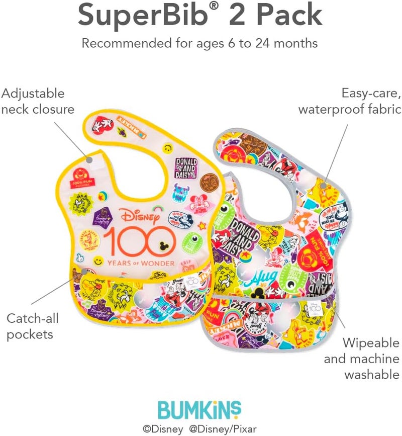 Bumkins Disney Bibs for Girl or Boy SuperBib Baby and Toddler for 624 Months Essential Must Have for Eating Feeding Baby Led Weaning Mess Saving Catch Food Fabric 2pk 100 Happy Faces - Image 5