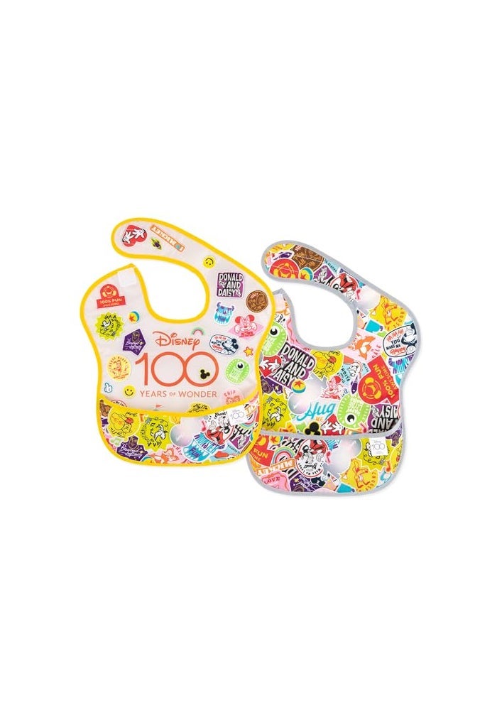 Bumkins Disney Bibs for Girl or Boy SuperBib Baby and Toddler for 624 Months Essential Must Have for Eating Feeding Baby Led Weaning Mess Saving Catch Food Fabric 2pk 100 Happy Faces - Image 1