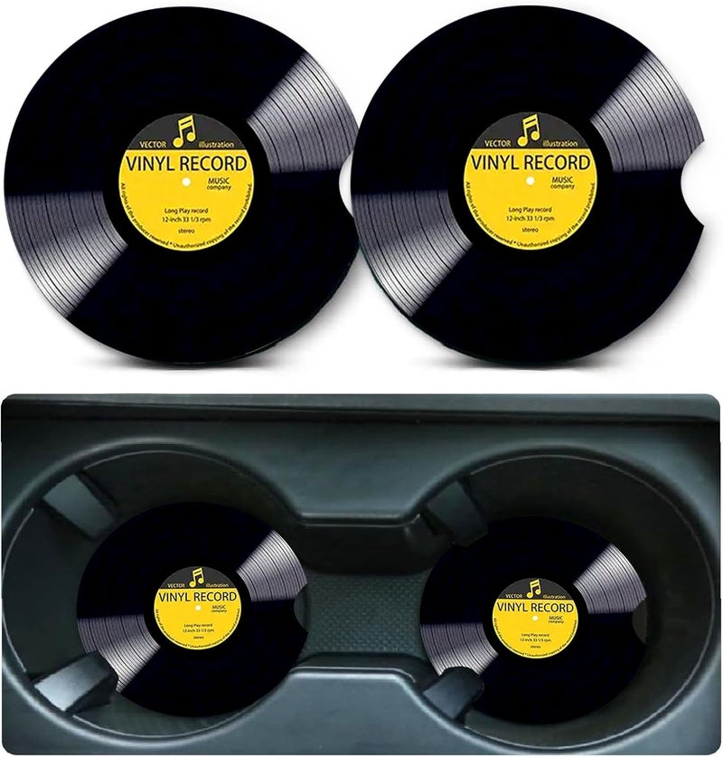 Ldntly Car Coasters for Cup Holders,2 Pack Retro Vinyl Record Car Coasters,2.75" Universal Size Anti Slip Rubber Mat,Automotive Cup Holder Decal Decor Accessories,Gifts for Women,Men,Mom - Image 1