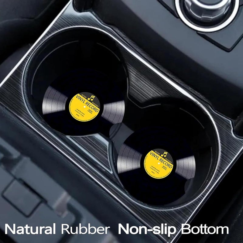 Ldntly Car Coasters for Cup Holders,2 Pack Retro Vinyl Record Car Coasters,2.75" Universal Size Anti Slip Rubber Mat,Automotive Cup Holder Decal Decor Accessories,Gifts for Women,Men,Mom - Image 2
