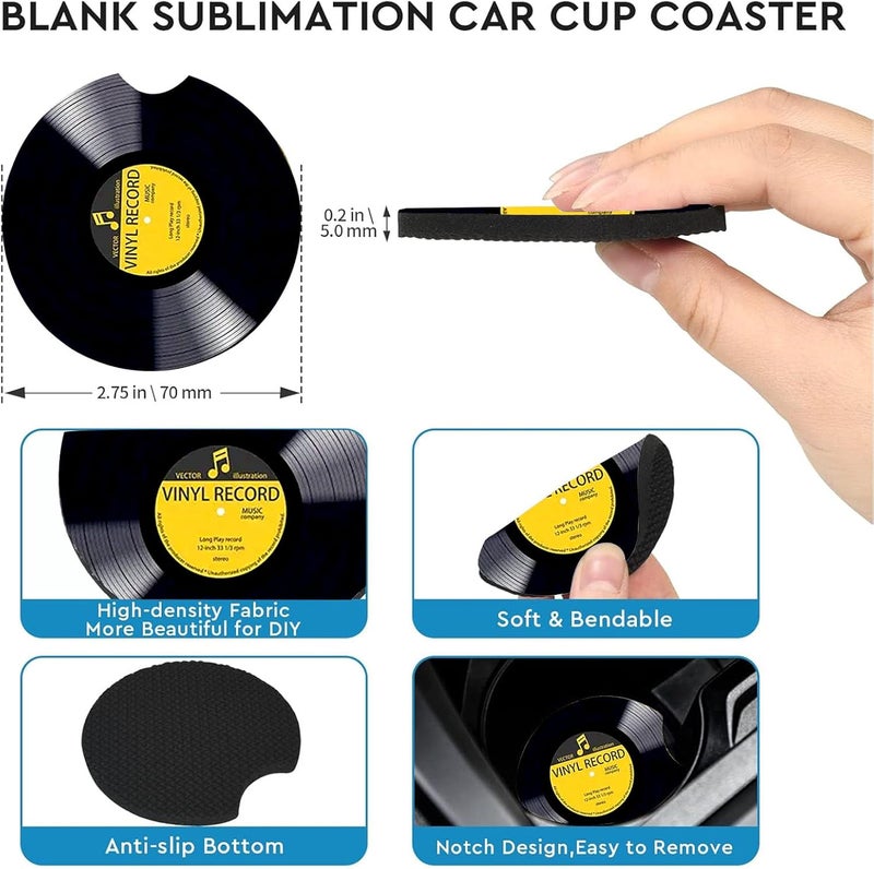 Ldntly Car Coasters for Cup Holders,2 Pack Retro Vinyl Record Car Coasters,2.75" Universal Size Anti Slip Rubber Mat,Automotive Cup Holder Decal Decor Accessories,Gifts for Women,Men,Mom - Image 4