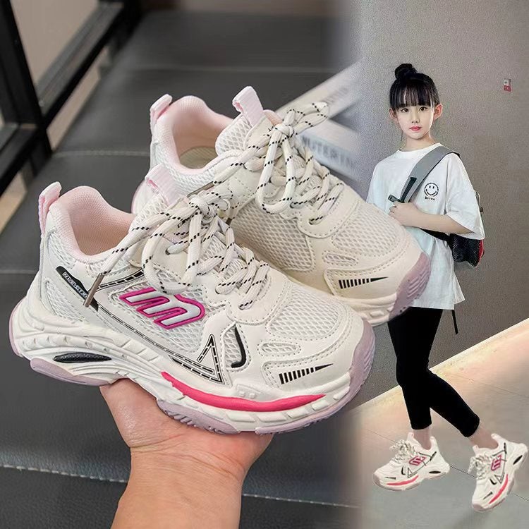 Girls'' Sneakers 202 Spring and Summer New Style Shoes Children''s Casual Dad Shoes Mesh Upper for Older Kids - Image 2