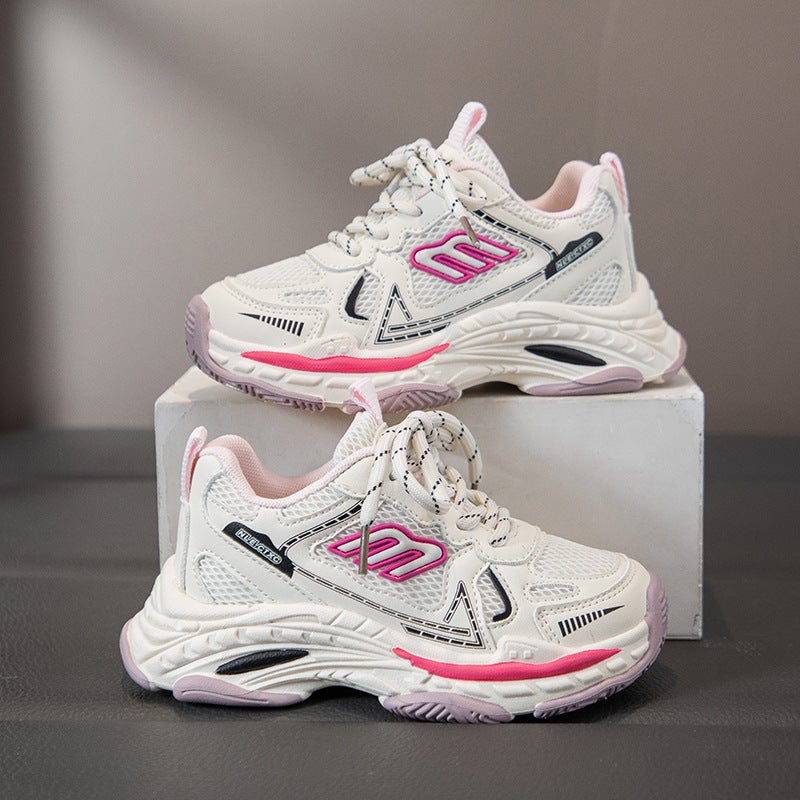 Girls'' Sneakers 202 Spring and Summer New Style Shoes Children''s Casual Dad Shoes Mesh Upper for Older Kids - Image 1