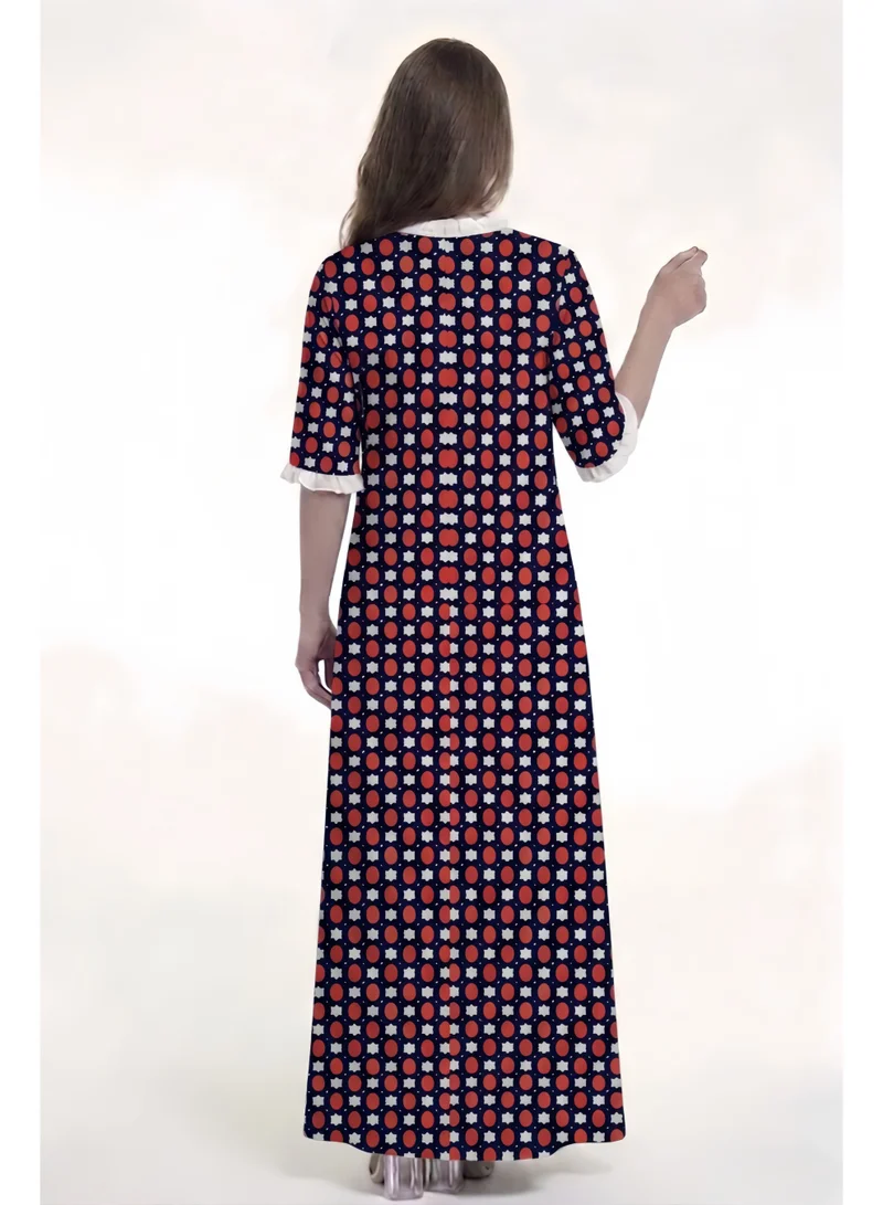 Al Bent Al Sharqieh Red Women's Printed Cotton Maxi Dress - Home wear Sleeping Dress for Women | Best Price UAE