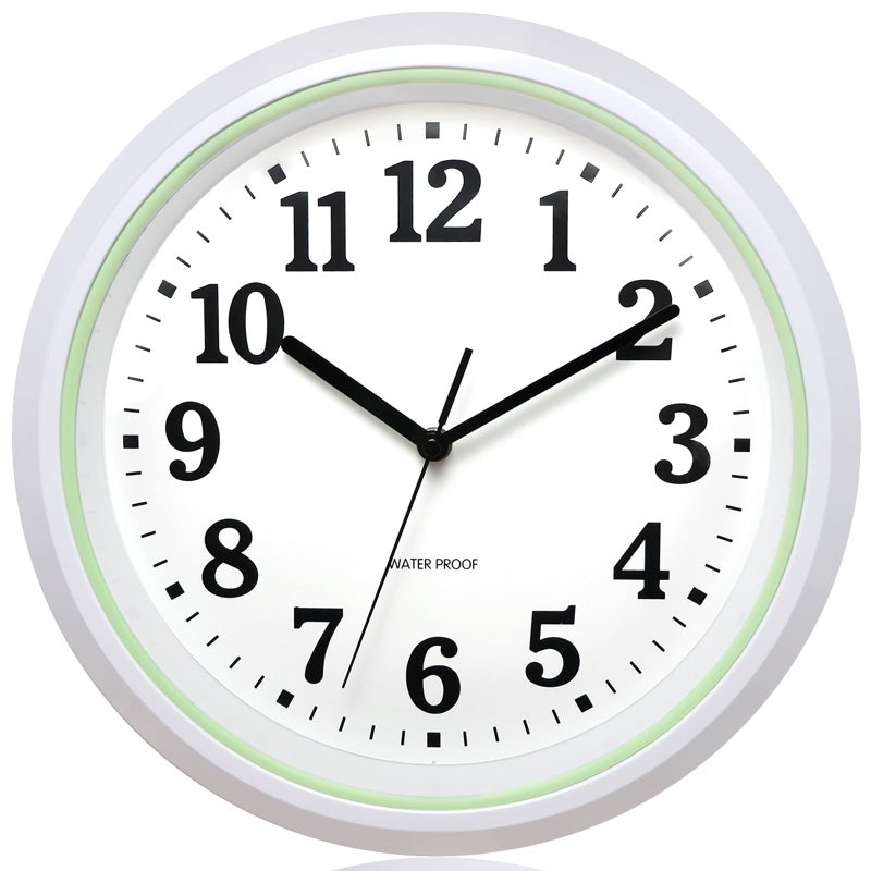 Caysie Caysie 12 Inch Sealed Indoor Outdoor Waterproof Wall Clock Durable Silent NonTicking Battery Operated Quality Quartz Round Clock Wall Decorative for Patio Pool Bathroom Green 