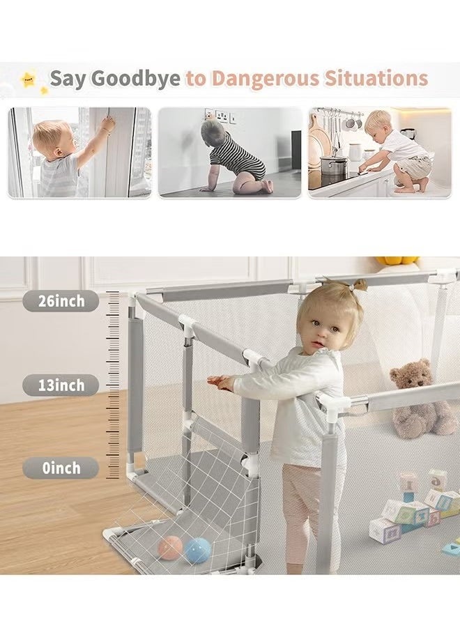Gonice - Baby Playpen,Extra Large Baby Playard With Basketball Hoop and Breathable Mesh,Children Kids Play Fence for Indoors Outdoors, Grey - Image 1