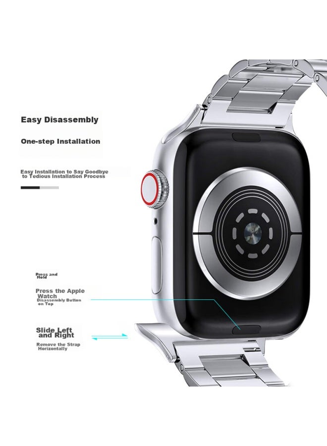 Mssm Compatible سوار Apple Watch، سوار معدني من الفولاذ المقاوم للصدأ لأجهزة Ultra/S10/9/8/7/SE ، لون سيلفر سري، 41/40/38 مم - Image 3