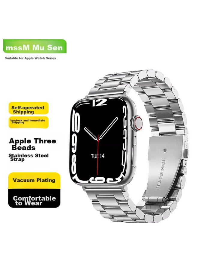 Mssm Compatible سوار Apple Watch، سوار معدني من الفولاذ المقاوم للصدأ لأجهزة Ultra/S10/9/8/7/SE ، لون سيلفر سري، 41/40/38 مم - Image 1