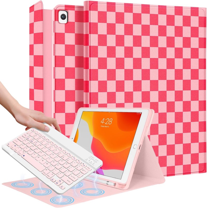 Wazzasoft for iPad 9th/8th/7th/Air 3rd Generation/Pro 10.5 Inch Case Keyboard Pencil Holder Folio Tablet Cover Women Girl Cute Girly Teen Checkered Plaid Unique Design for Apple 10.2 & 10.5 Inch - Image 1
