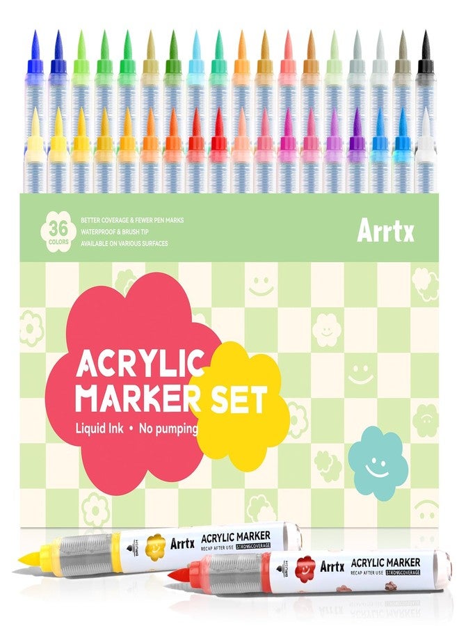 Arrtx Acrylic Markers 36 Colors,Brush Tip Acrylic Paint Markers Paint Pens Set for Rock Painting Glass Stone Wood - Image 1