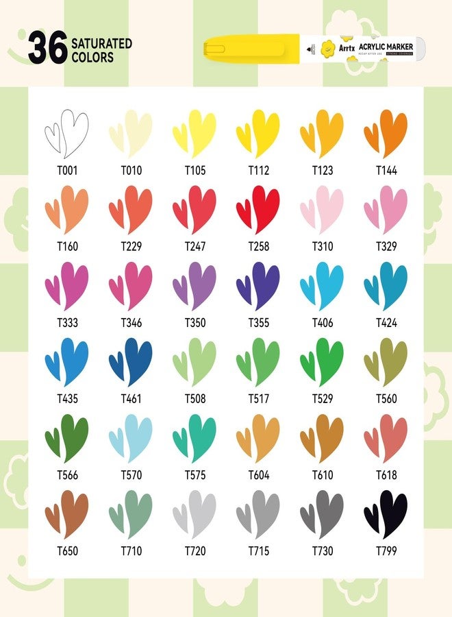Arrtx Acrylic Markers 36 Colors,Brush Tip Acrylic Paint Markers Paint Pens Set for Rock Painting Glass Stone Wood - Image 5