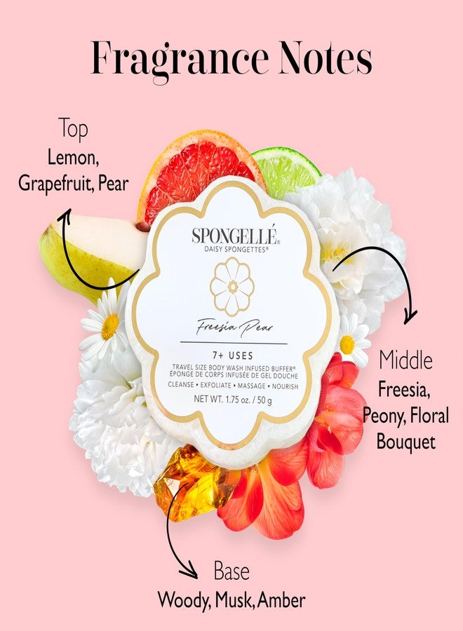 SPONGELLÉ Spongelle Freesia Pear Spongette Loofah Body Scrubber | Bath & Shower Loofah for Women | Body Scrubber Exfoliator with Body Wash Infused Sponge | 5+ uses | Fresh Freesia, Juicy Pear & Musk - Image 3