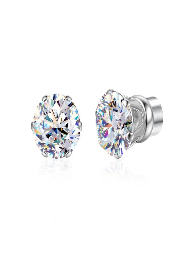 GEMQUEEN Moissanite Magnetic Earrings for Men Women : 18K White Gold Plated Hypoallergenic Stainless Steel Non Piercing Clip on Fake Earrings Studs Dainty Moissanite Earring Jewelry D Color VVS1, 5MM - Image 1
