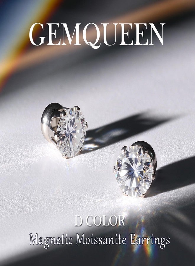 GEMQUEEN Moissanite Magnetic Earrings for Men Women : 18K White Gold Plated Hypoallergenic Stainless Steel Non Piercing Clip on Fake Earrings Studs Dainty Moissanite Earring Jewelry D Color VVS1, 5MM - Image 2