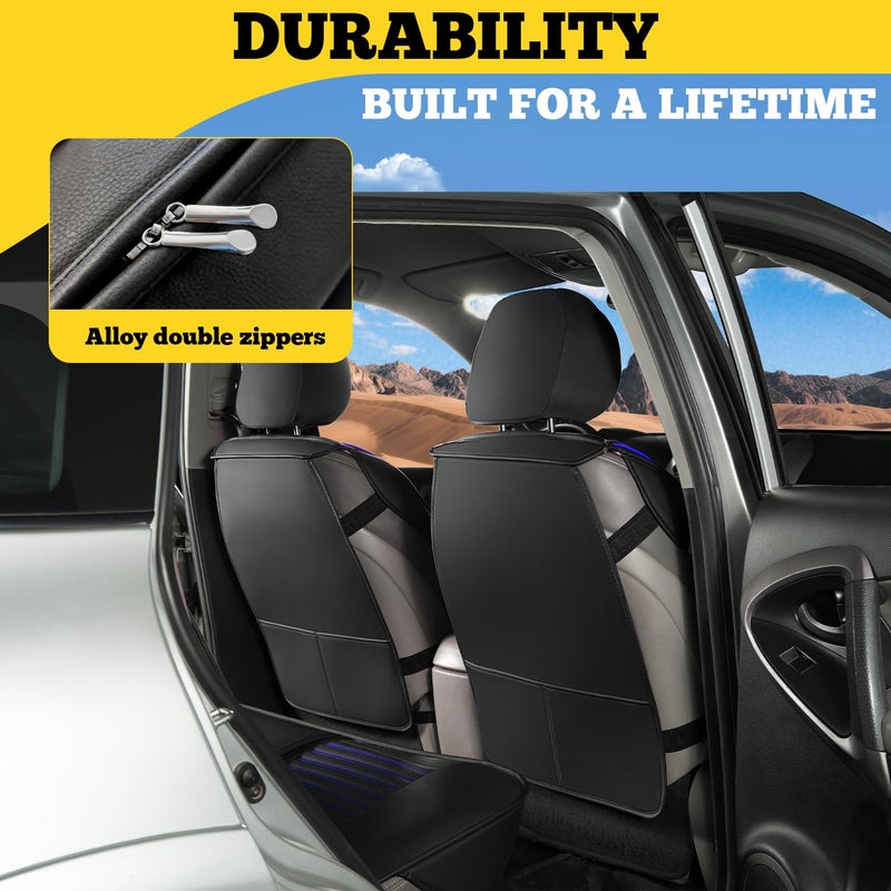 LINGVIDO Full Set Car Seat Covers, Faux Nappa Leather, Airbag Compatible and Waterproof Protectors for Sedans SUVs, Breathable Interior for Active Families, Pets, and Commuters (5 Seats, Black/Blue) - Image 4