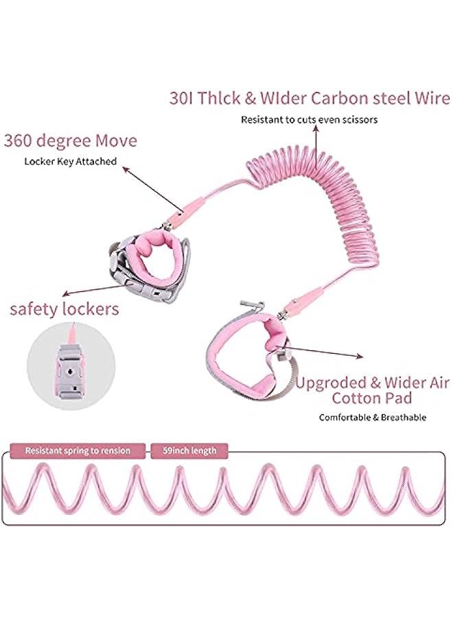 جونيس حلقة معصم مضادة للضياع، سلسلة امان للاطفال الصغار مع قفل مفاتيح، زمام معصم امان للاطفال الصغار والرضع والاطفال بطول 8.4 قدم، لون زهري (احمر)، من بوبلليم - Image 3