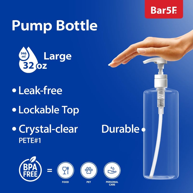 Bar5F Pump Bottle 32-Ounce 1-Liter Empty for Shampoo Conditioner Body Wash Lotion BPA-Free Crystal-Clear (Pack of 1) - Image 1