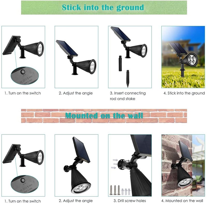 URPOWER أضواء شمسية URPOWER مقاومة للماء أضواء شمسية خارجية 2 في 1 كشاف شمسية قابل للتعديل ضوء حائط يعمل تلقائيًا بالطاقة الشمسية إضاءة المناظر الطبيعية للحديقة والفناء ومسار السباحة (4 عبوات، أبيض دافئ) - Image 5