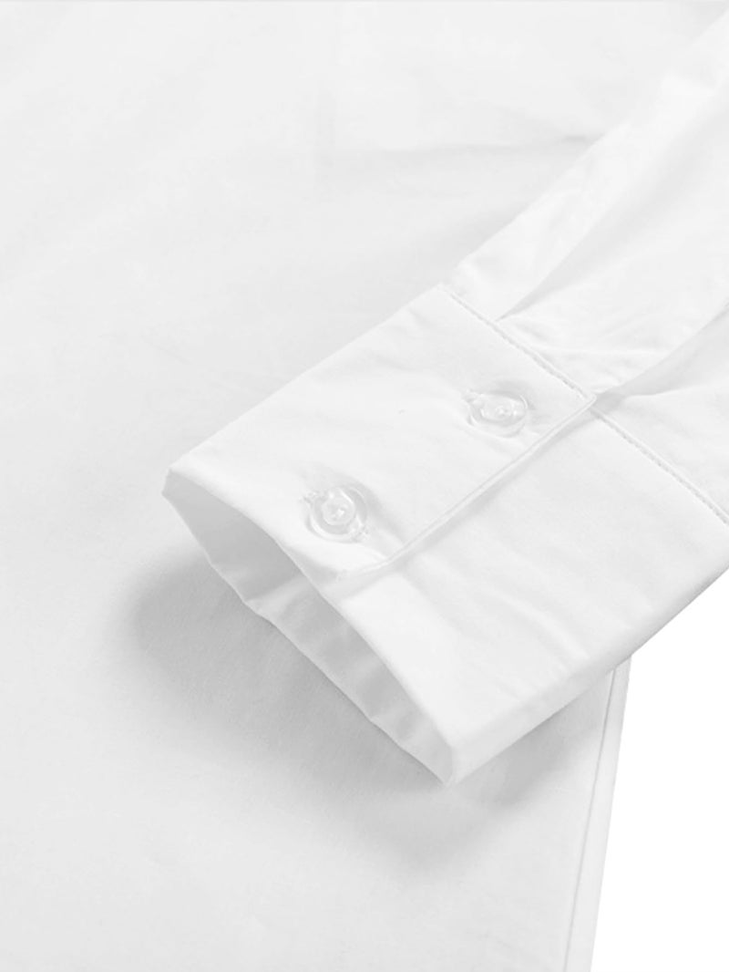 LYANER Women's Casual Shirt Dress Collar V Neck Button Down Loose Long Sleeve Mini Dresses White Small - Image 5