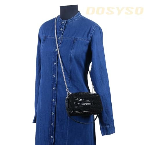 DOSYSO RhineDstone Crossbody broad belt Casual sling Bag for women Evening Clutch Handbags for Girls trendy Latest Ladies crystal Glitter Purse for Party Wedding Bling Bag with chain strap (Black). - Image 2