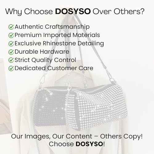 DOSYSO RhineDstone Crossbody broad belt Casual sling Bag for women Evening Clutch Handbags for Girls trendy Latest Ladies crystal Glitter Purse for Party Wedding Bling Bag with chain strap (Black). - Image 5