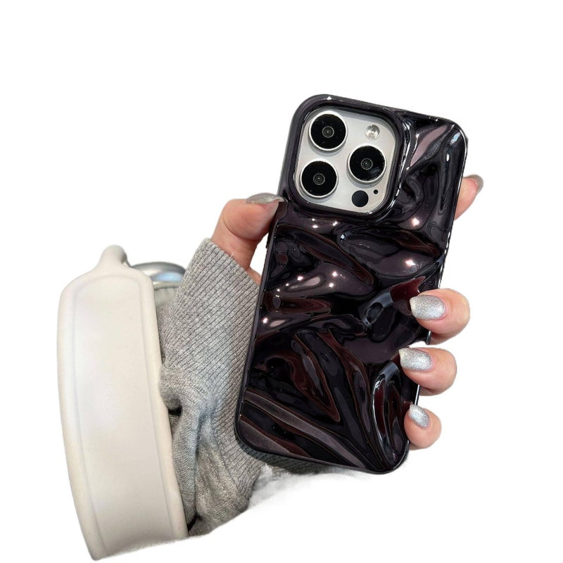 غطاء واقي بTPU لـ iPhone 16 / 16 Plus / 16 Pro / 16 Pro Max مع حماية من السقوط ومطلي بالكهرباء مع مقاوم للصدمات مع نسيج تموجات مائية ثلاثي الأبعاد باللون أسود من مادة TPU - Image 1
