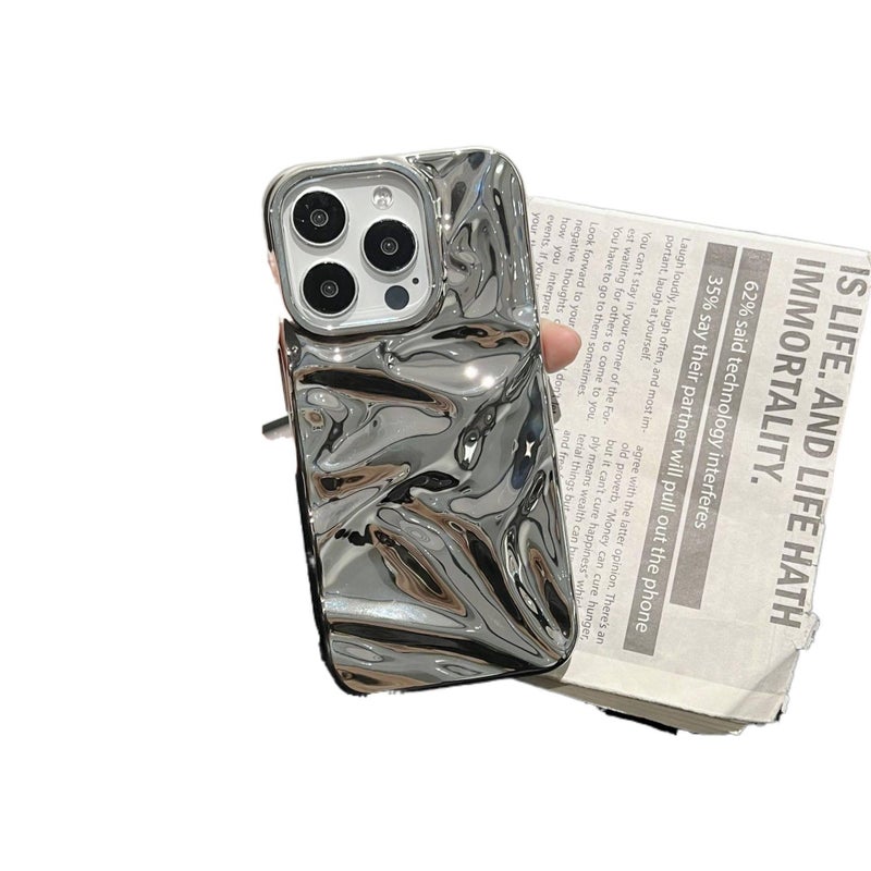 غطاء واقي بTPU لـ iPhone 16 / 16 Plus / 16 Pro / 16 Pro Max مع حماية من السقوط ومطلي بالكهرباء مع مقاوم للصدمات مع نسيج تموجات مائية ثلاثي الأبعاد باللون أسود من مادة TPU - Image 5