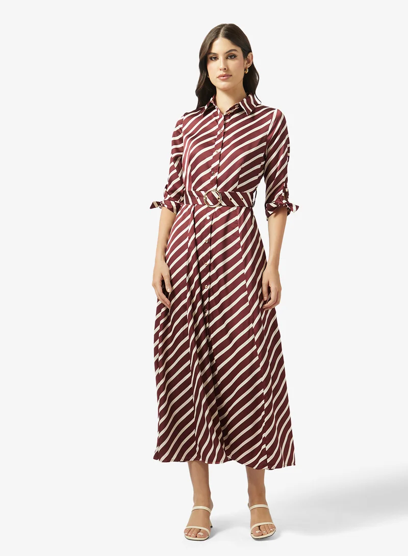 ستايل تشيت فستان ماكسي مخطط بتفاصيل ربطة عنق