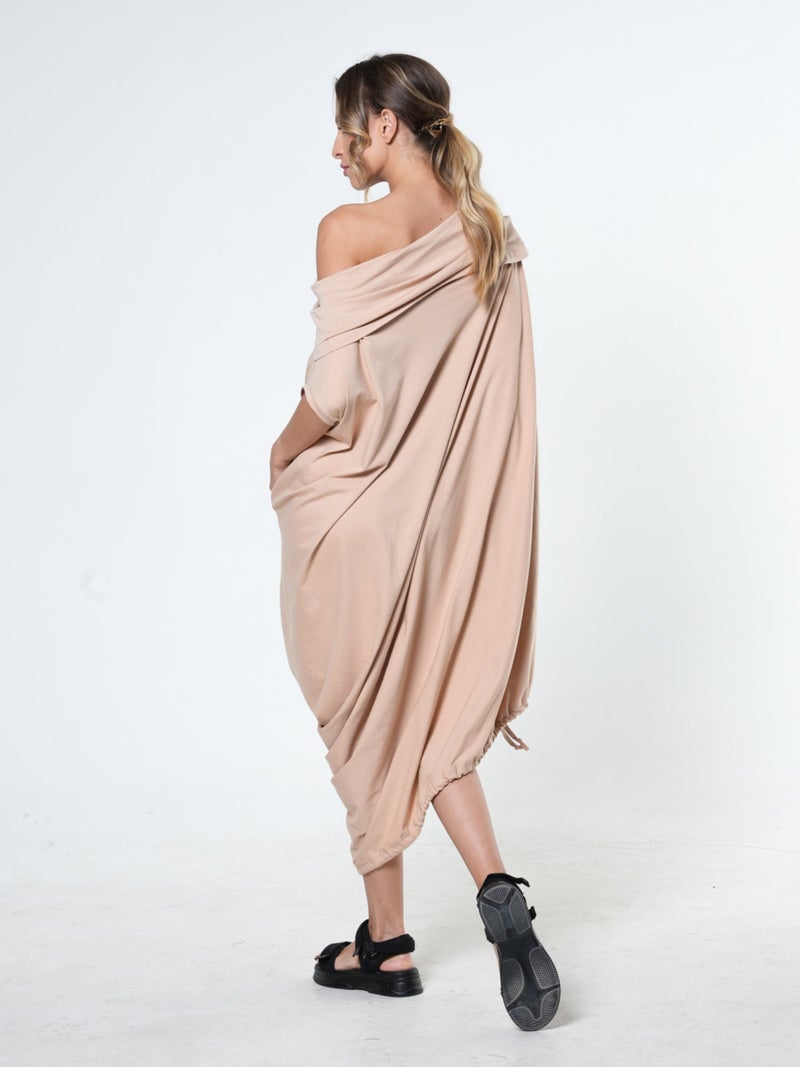 Metamorphoza Oversize Cotton Kaftan Dress In Beige - Image 4