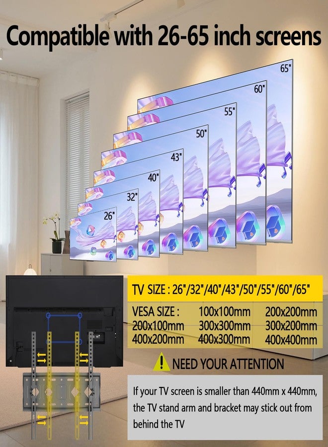 Demiwise Universal Tilting TV Wall Mount for 26-65 inch LED LCD PDP Screen TV, Supports Up to 132 lbs and VESA 400x400mm, Adjustable Tilt, Space-Saving Low Profile Design - Image 2
