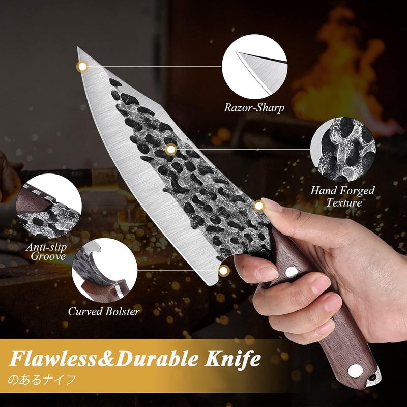 Huusk Viking Knife with Sheath - Hand Forged Boning Knife for Meat Cutting, Japanese Chef Knives for Kitchen, Outdoor Camping, Christmas Gifts Idea - Image 4