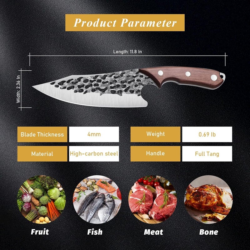 Huusk Viking Knife with Sheath - Hand Forged Boning Knife for Meat Cutting, Japanese Chef Knives for Kitchen, Outdoor Camping, Christmas Gifts Idea - Image 5