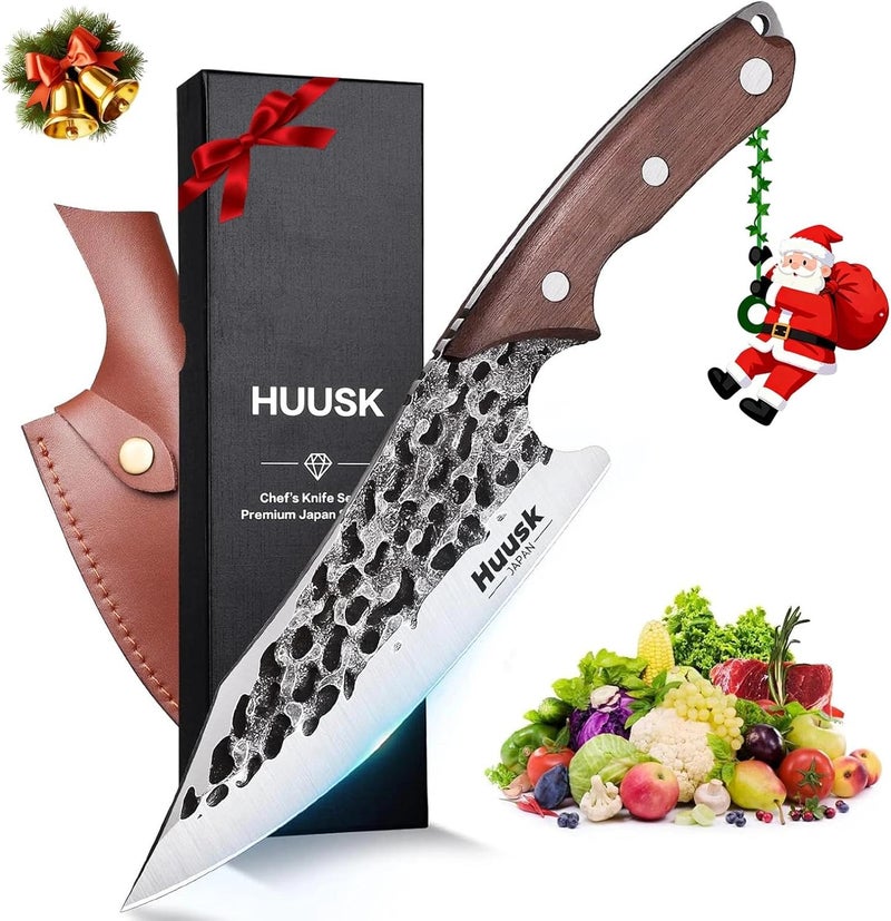 Huusk Viking Knife with Sheath - Hand Forged Boning Knife for Meat Cutting, Japanese Chef Knives for Kitchen, Outdoor Camping, Christmas Gifts Idea - Image 1