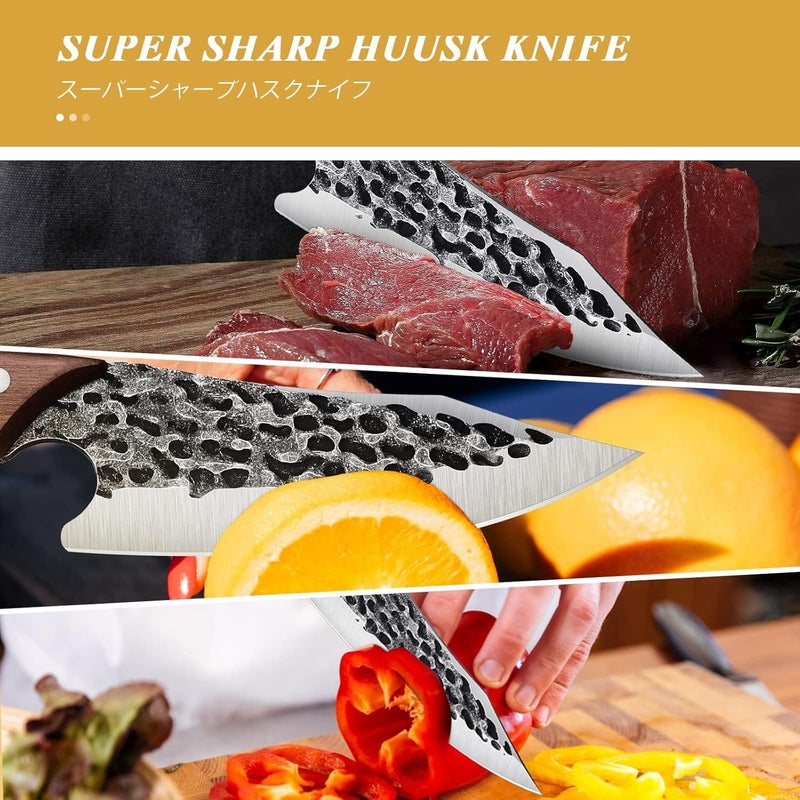 Huusk Viking Knife with Sheath - Hand Forged Boning Knife for Meat Cutting, Japanese Chef Knives for Kitchen, Outdoor Camping, Christmas Gifts Idea - Image 2
