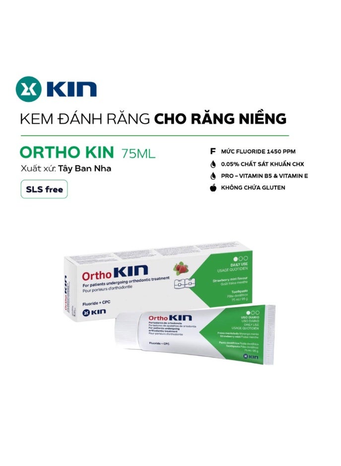 KIN Ortho Kin Strawberry Mint Toothpaste 75ml – Fresh Oral Care for Orthodontic Hygiene - Image 2