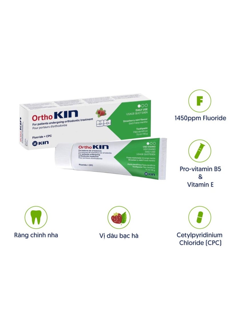 KIN Ortho Kin Strawberry Mint Toothpaste 75ml – Fresh Oral Care for Orthodontic Hygiene - Image 3