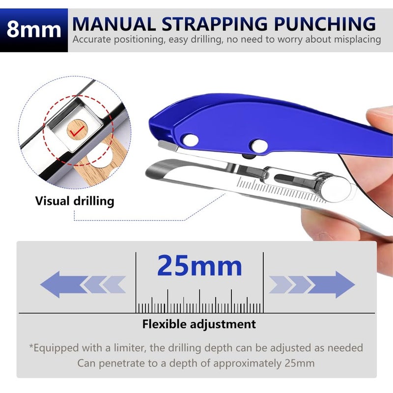 Serplex ® Heavy Duty Single Hole Punch 8mm Handheld Hole Punch Tool with Drill & Drill Stop Collar, Maximum Thickness 1.2mm Punching Tool, Paper Puncher for Wooden Edge Bands, Plastic Sheets, Paper - Image 3