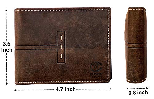 RUSTIC TOWN Full Grain Leather Wallet for Men | RFID Protecting | Handmade Vintage Bifold Travel Wallet | Slim Billfold with Credit Card Slots and Coin Pocket | Gift for Him - Image 3