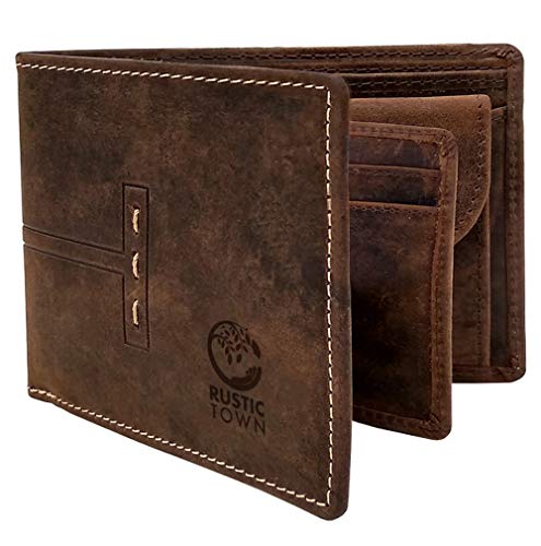 RUSTIC TOWN Full Grain Leather Wallet for Men | RFID Protecting | Handmade Vintage Bifold Travel Wallet | Slim Billfold with Credit Card Slots and Coin Pocket | Gift for Him - Image 1