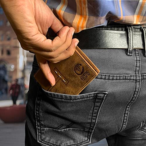 RUSTIC TOWN Full Grain Leather Wallet for Men | RFID Protecting | Handmade Vintage Bifold Travel Wallet | Slim Billfold with Credit Card Slots and Coin Pocket | Gift for Him - Image 2