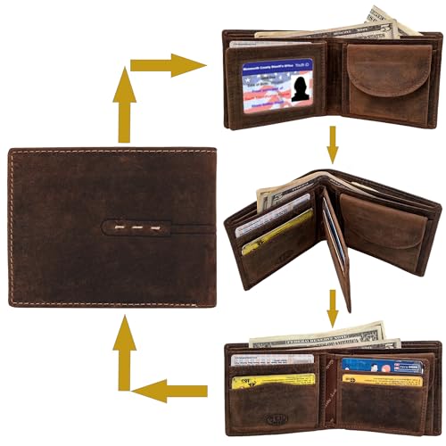 RUSTIC TOWN Full Grain Leather Wallet for Men | RFID Protecting | Handmade Vintage Bifold Travel Wallet | Slim Billfold with Credit Card Slots and Coin Pocket | Gift for Him - Image 5