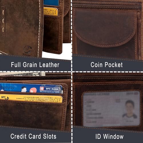 RUSTIC TOWN Full Grain Leather Wallet for Men | RFID Protecting | Handmade Vintage Bifold Travel Wallet | Slim Billfold with Credit Card Slots and Coin Pocket | Gift for Him - Image 4