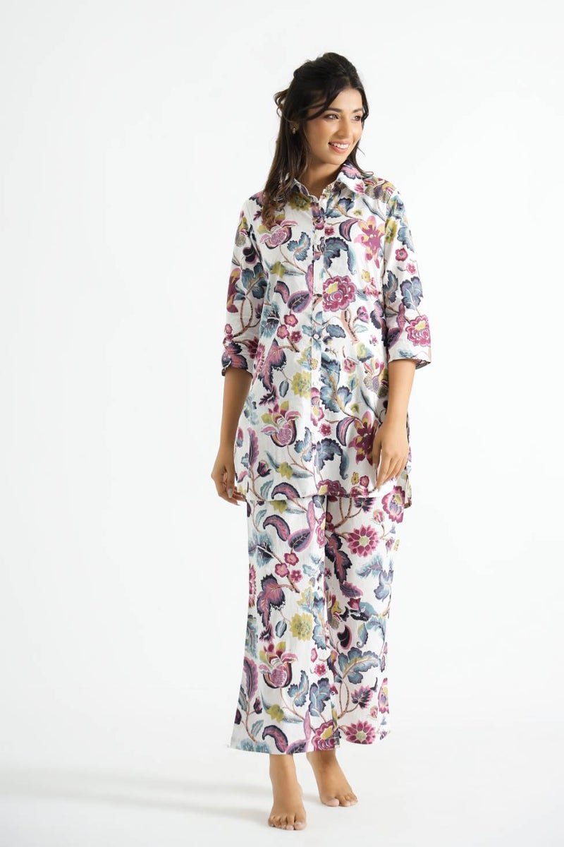 FLAVIA CREATION White Floral Co-Ord Set for Women - Image 1