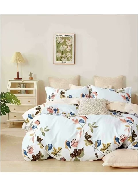 4PCs Single Size Comforter Wrinkle & Fade Resistant Deep Pockets Include 1 Fitted Mattress Sheet 160x220+25 cm 1 Comforter With Cotton Filling Material 160x210 cm and 2 Soft Pillowcases 48x74 cm